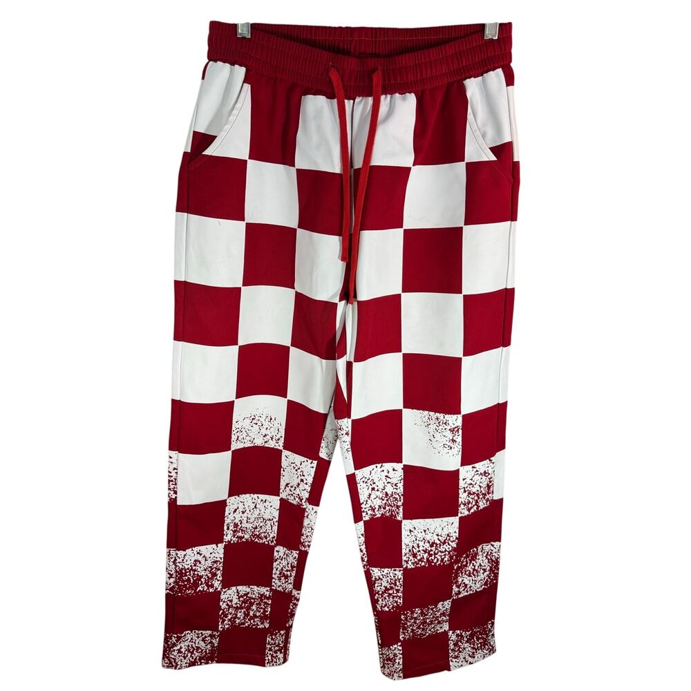 Red Checkered Heavy Ink Pants Size Large 32 Inch Waist Polyester
